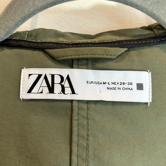 ZARA Sz M-L Trench Hooded Full Zip Snaps Drawstring Military Cargo Style Coat - Picture 14 of 15
